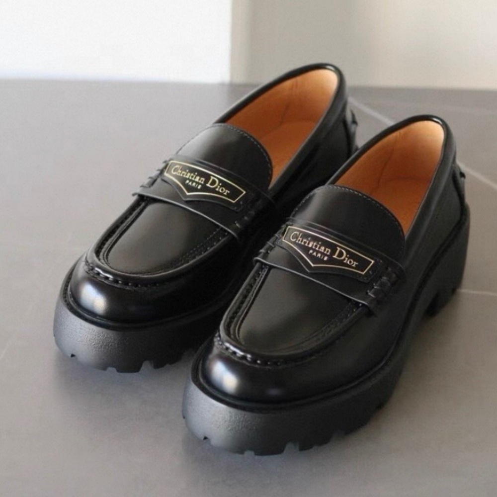 Dior Glossy Black Leather Loafers